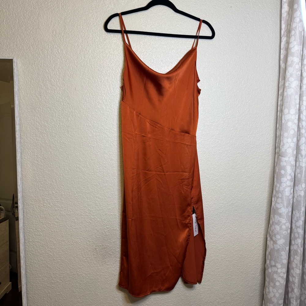 Split Thigh Cowl Neck Satin Cami Dress